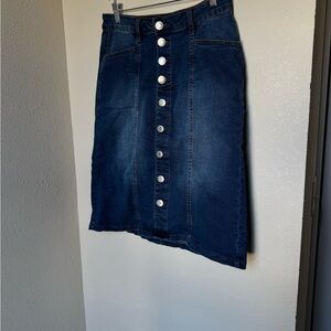 Button-Front Dark Blue Denim Skirt